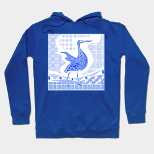 egret bird in talavera nest in mexican pattern art ecopop in blue light Hoodie